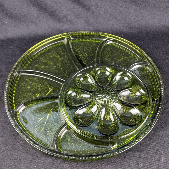 Indiana Glass Other - Vintage olive green Indiana glass egg & snack serving tray